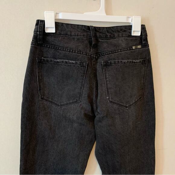 Kancan Black Plaid Patch Distressed High Rise Slim Straight Jeans - Picture 2 of 7